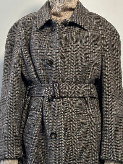 Vintage Wool Check Belted Coat - XL/XXL