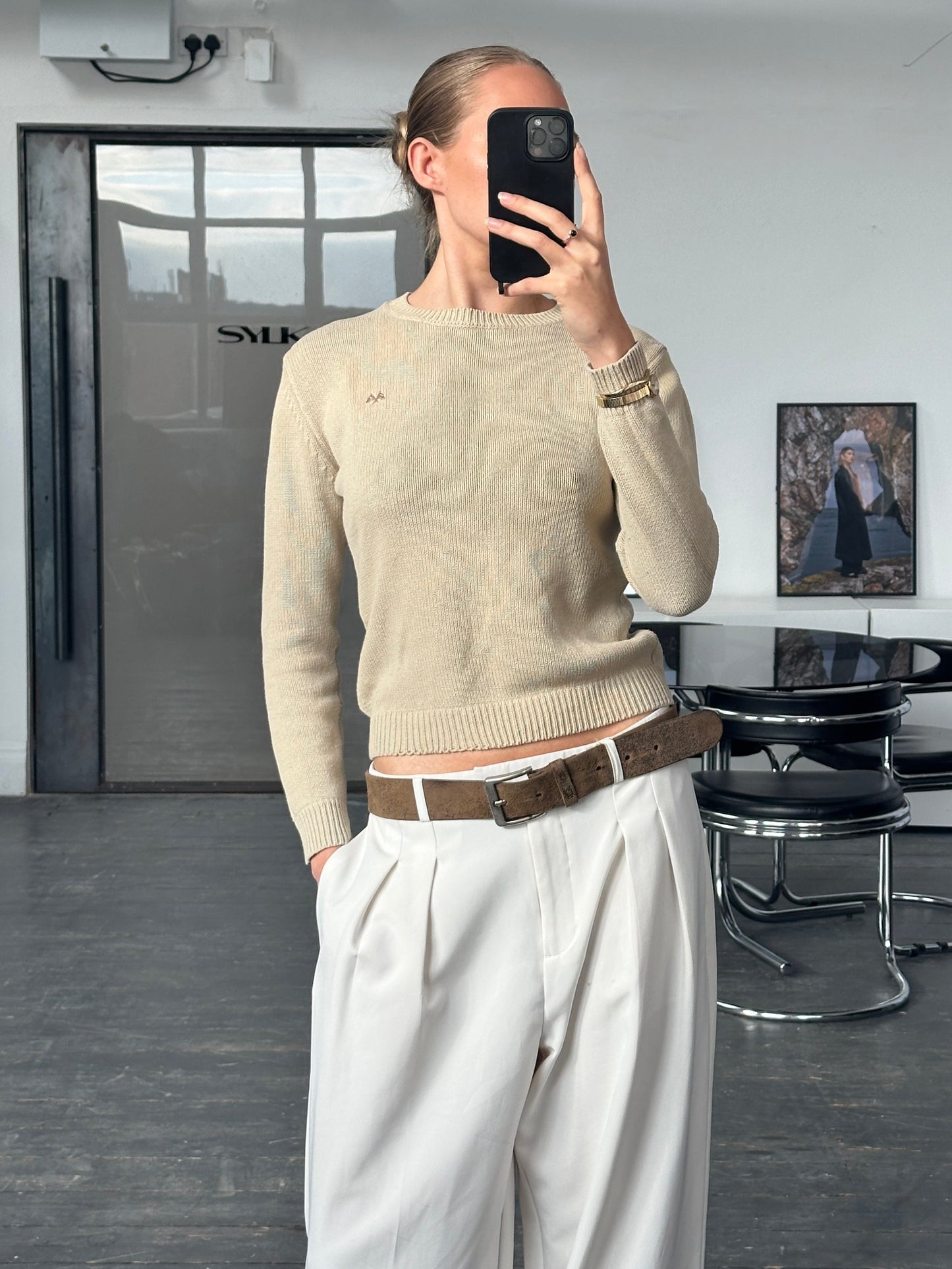 Thomas Burberry 2000s Cotton Knitted Logo Jumper - XS