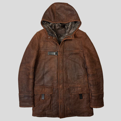 Prada Milano 2010 Sheepskin Fur & Leather Strap Hooded Coat - IT50 | O/S, Brown