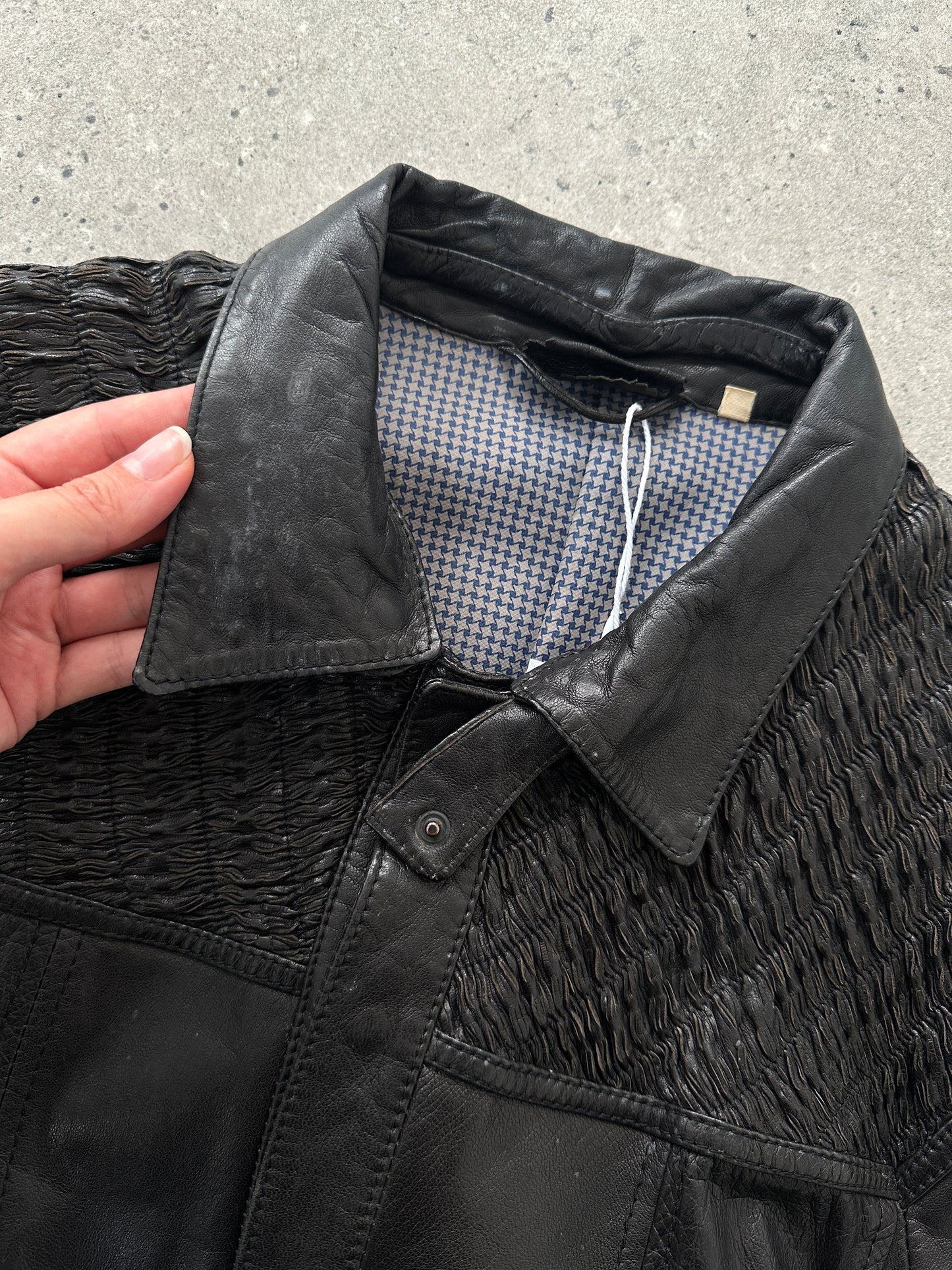 Vintage Ruched Leather Jacket - M