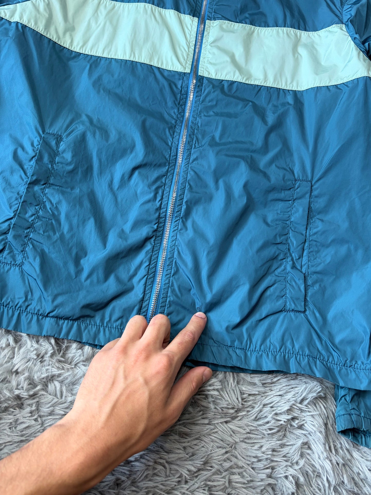 Prada Milano 00’s Teal and Mint Nylon Panelled Nylon Jacket - M | O/S, Teal and Mint