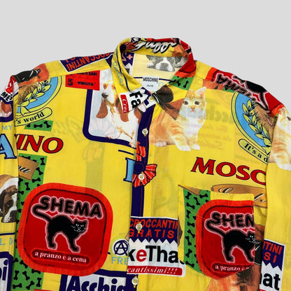 Moschino Jeans 1997 Yellow Cats and Dogs Shirt - L/XL