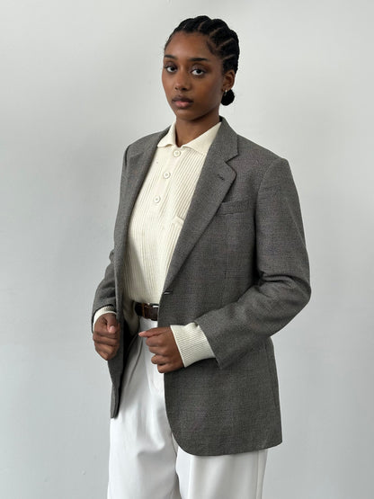 Burberry 1990s Herringbone Wool Silk Single Breasted Blazer - 36S/S
