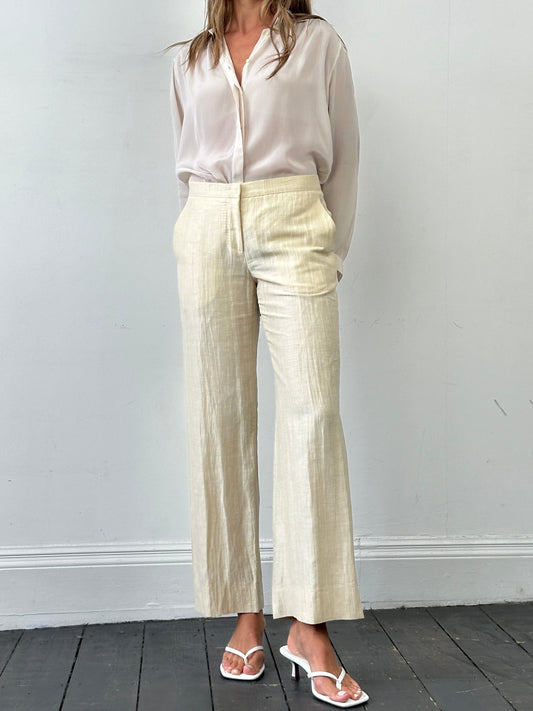 Max Mara Linen Silk Mid-Low Waist Crinkle Trousers - W30