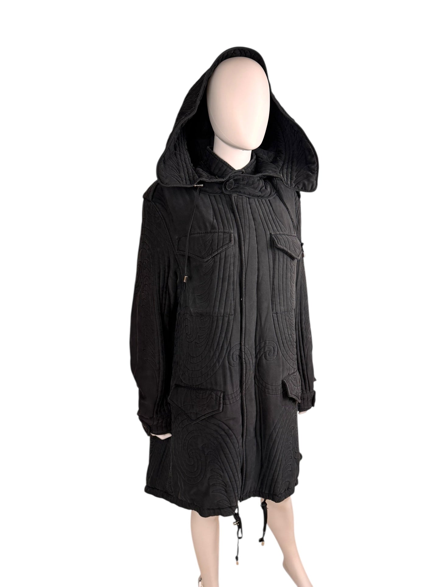 Alexander McQueen c.F/W 2007 silk parka coat | Grey, Multicoloured