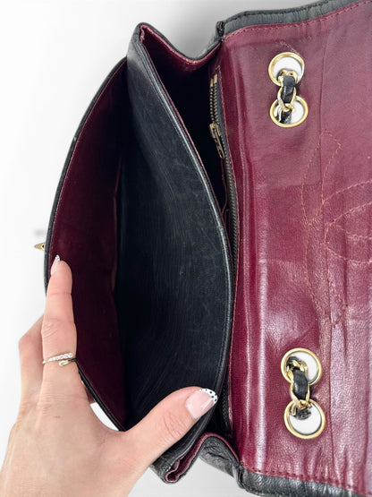 1980s Chanel Single Flap Horizontal Lambskin Leather Bag GHW Vintage | O/S, Black