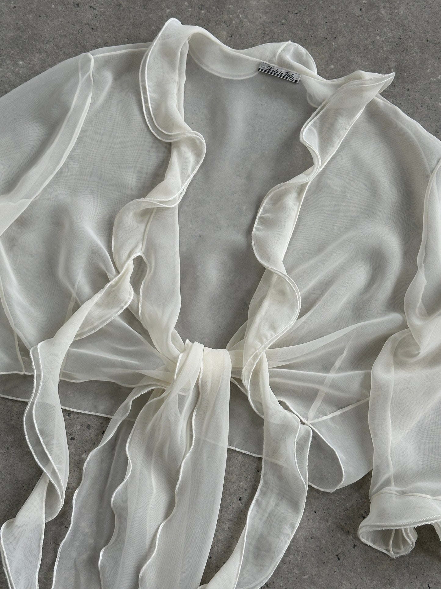 Italian Vintage Sheer Frill Tie Front Blouse - S-XL