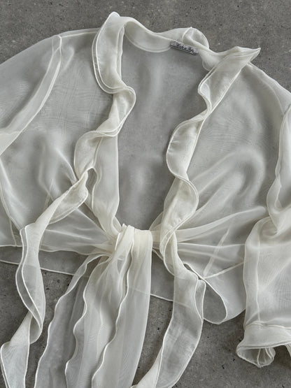 Italian Vintage Sheer Frill Tie Front Blouse - S-XL