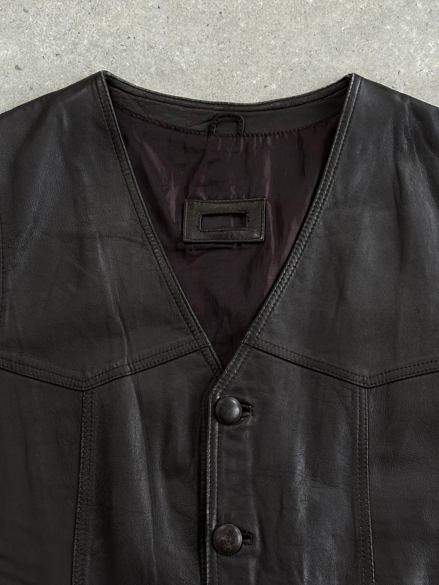 Vintage 1990s Leather Waistcoat - XL