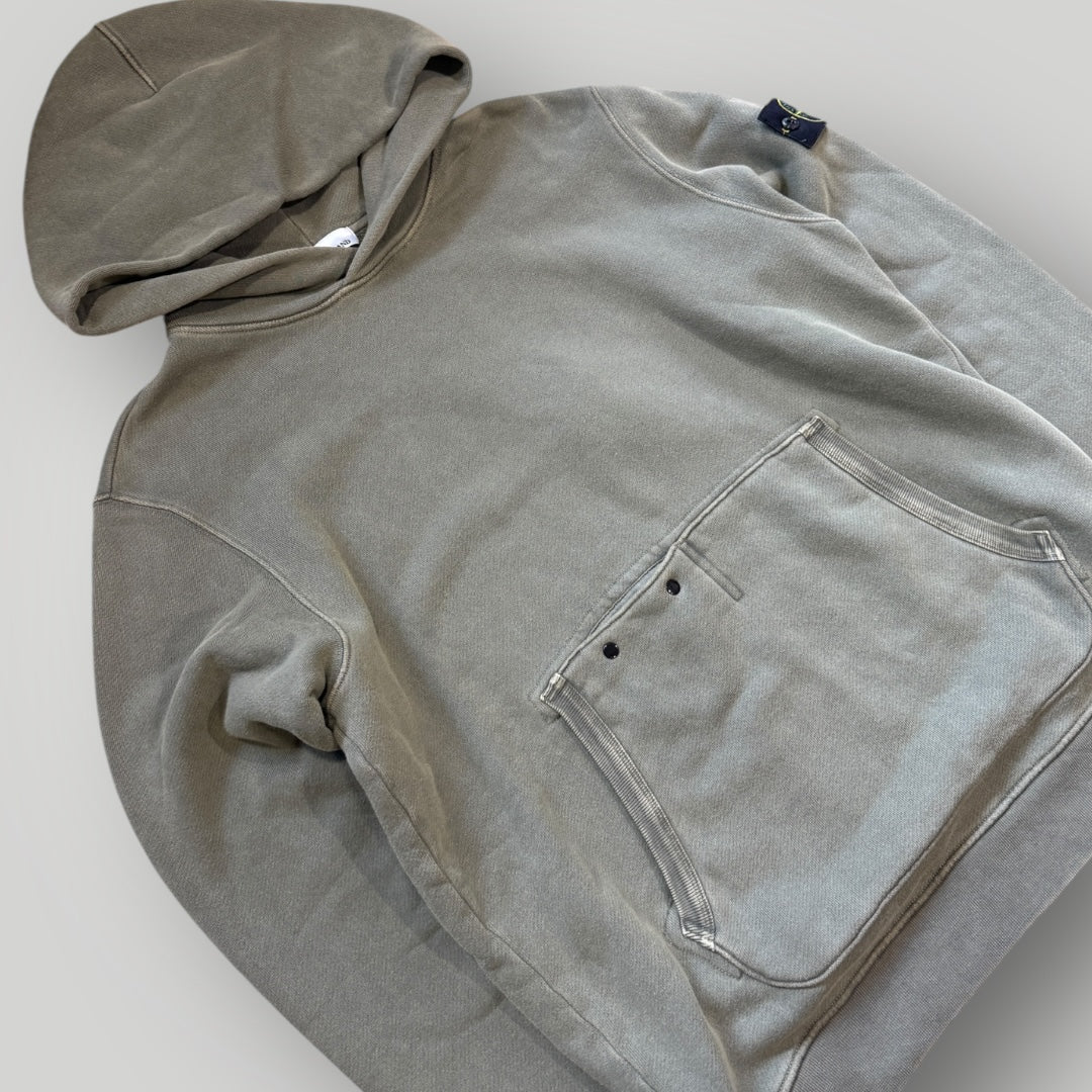 Stone Island Khaki Green Old Effect Hoodie L