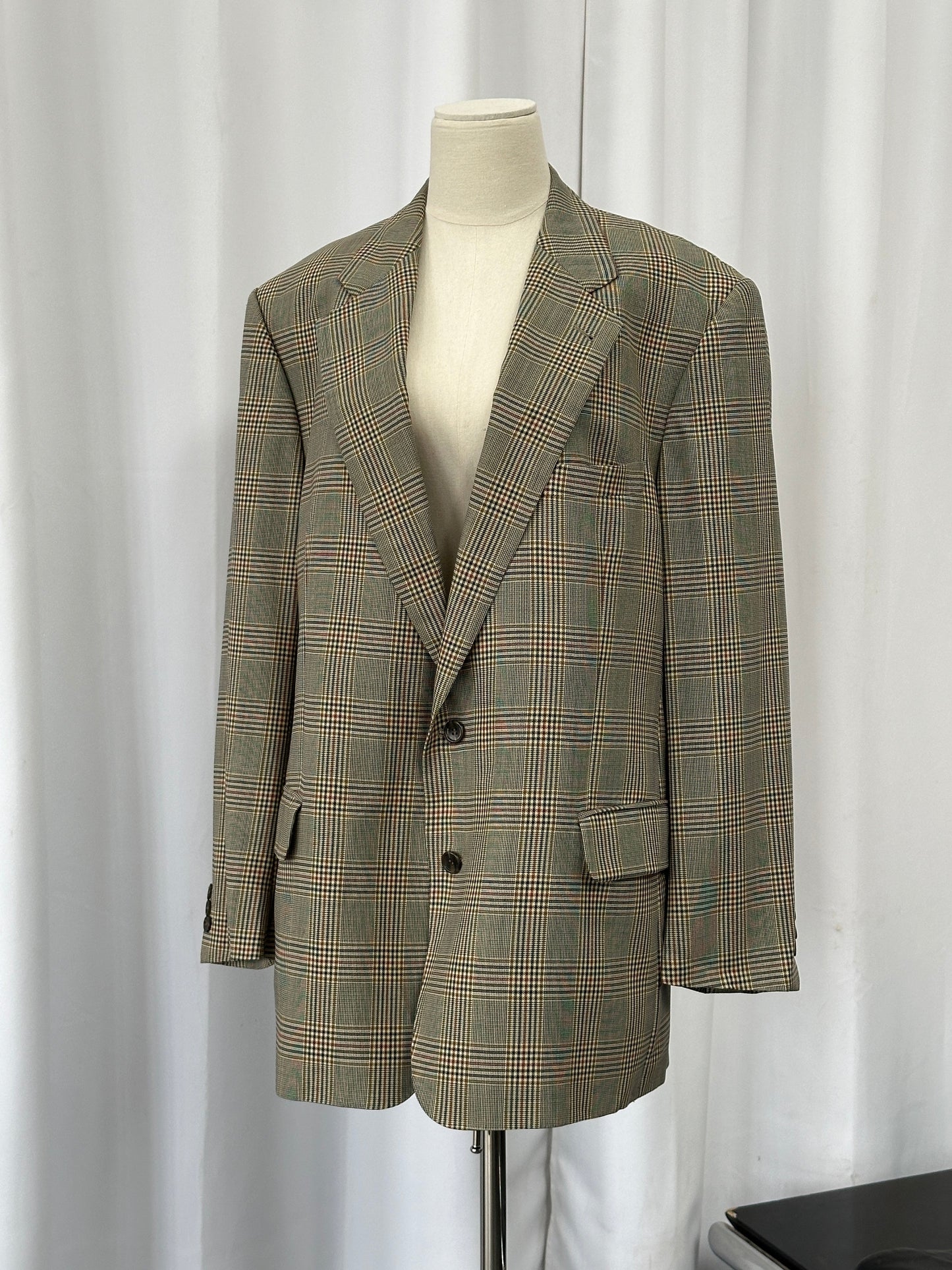 Burberry 1980s Pure Wool Single Breasted Check Blazer - 44R/XL
