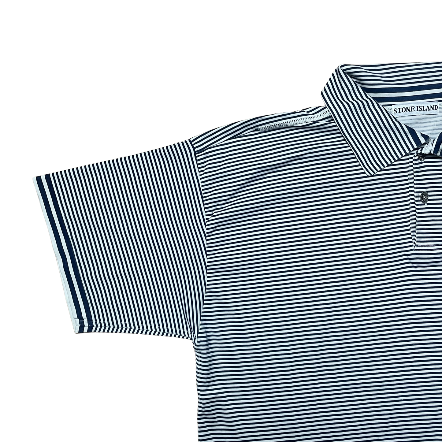 S/S 1989 Navy Blue & White Striped Egyptian Cotton Polo Shirt