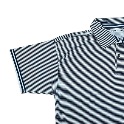 S/S 1989 Navy Blue & White Striped Egyptian Cotton Polo Shirt