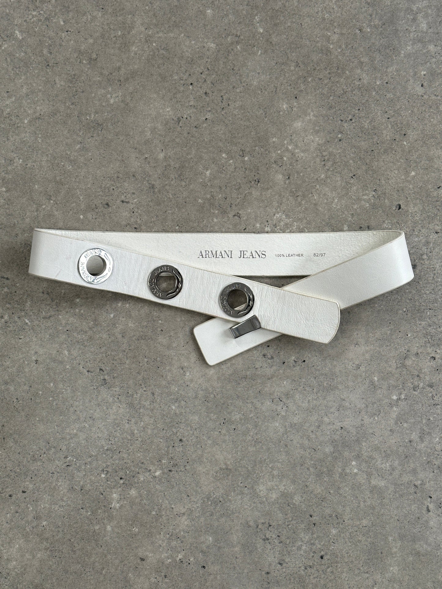 Armani Jeans 1990s Silver Eyelet Logo Leather Belt - W26-32