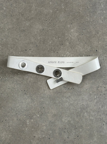 Armani Jeans 1990s Silver Eyelet Logo Leather Belt - W26-32