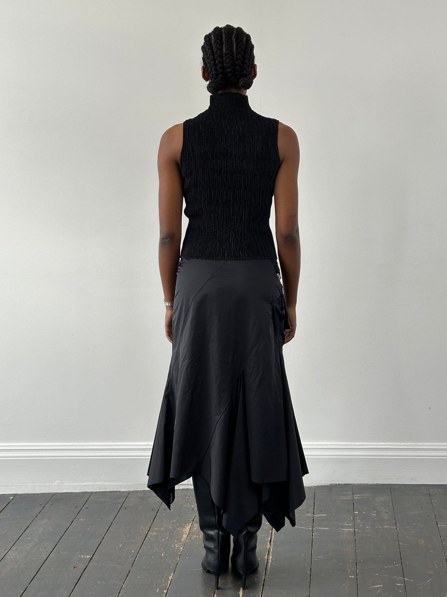 Vintage 1990s Cotton Multi Zip Ruffle Skirt – W28