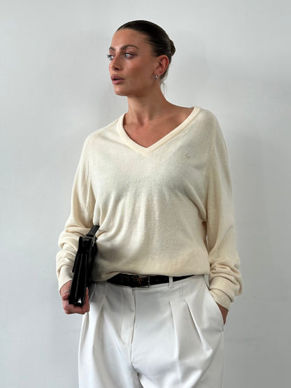 Christian Dior 1980s V Neck Logo Knitted Jumper - L/XL