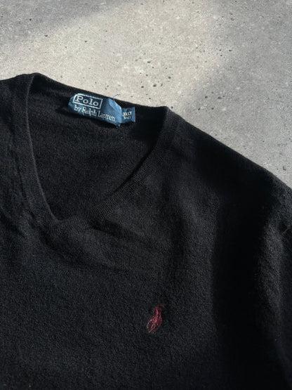 Ralph Lauren 2000s Pure Merino Wool Logo V Neck Jumper - M