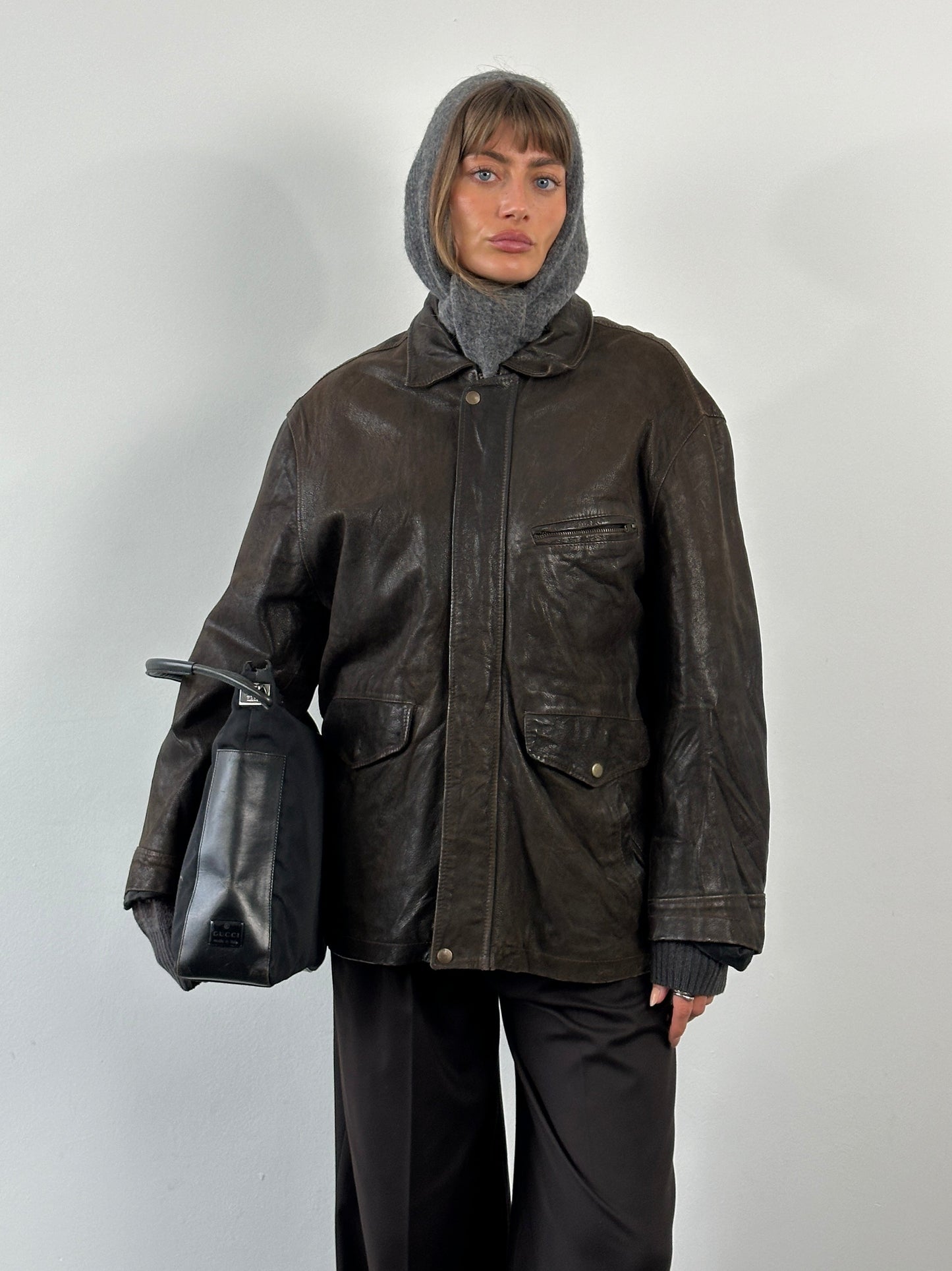 Vintage 1980s Concealed Placket Leather Jacket - L/XL