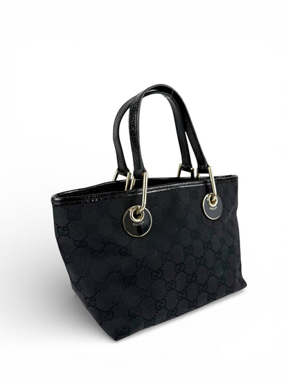 Vintage 90s Gucci Monogram Black Mini Tote Handbag | O/S, Black