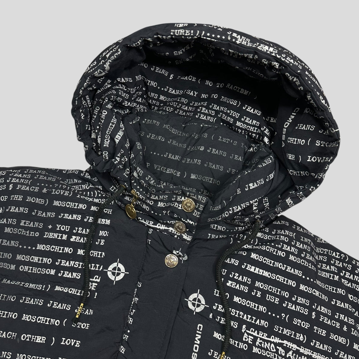 Moschino Jeans 90’s Typewriter Goose Down Puffer Jacket - XL | Large, Black