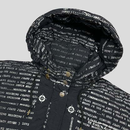 Moschino Jeans 90’s Typewriter Goose Down Puffer Jacket - XL | Large, Black