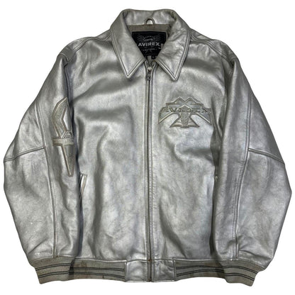 Authentic Avirex Leather Night Pheonix Leather Jacket In Silver ( XL )