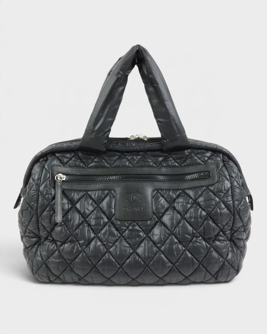 2000/2002 Chanel Coco Concoon Nylon Leather Boston Handbag Black | O/S, Black