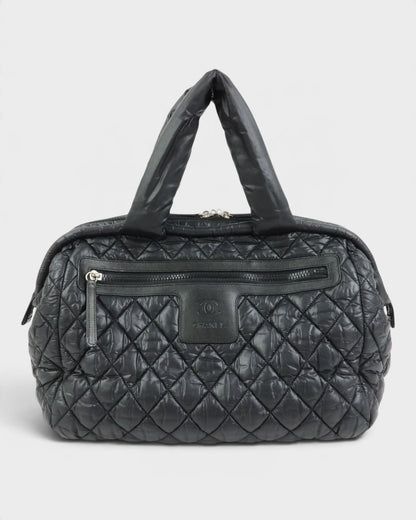 2000/2002 Chanel Coco Concoon Nylon Leather Boston Handbag Black | O/S, Black