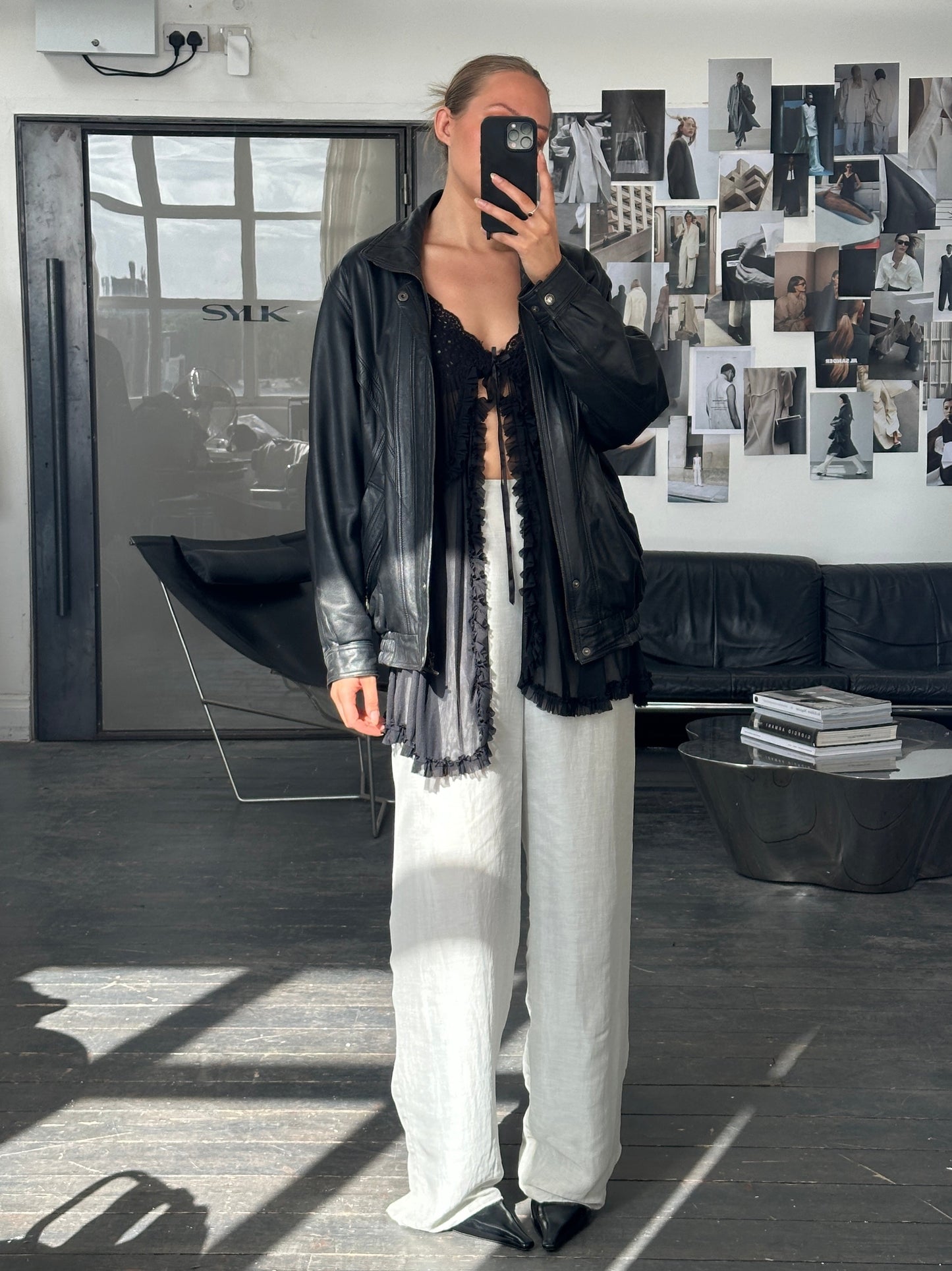 Vintage 1990s High Neck Leather Bomber Jacket - XL