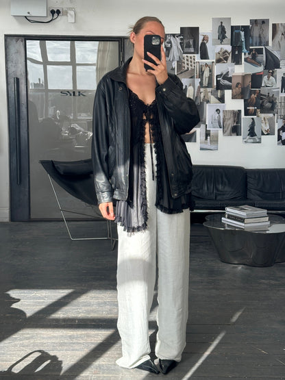 Vintage 1990s High Neck Leather Bomber Jacket - XL