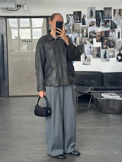 Vintage 1990s Aged Boxy Leather Jacket - L/XL