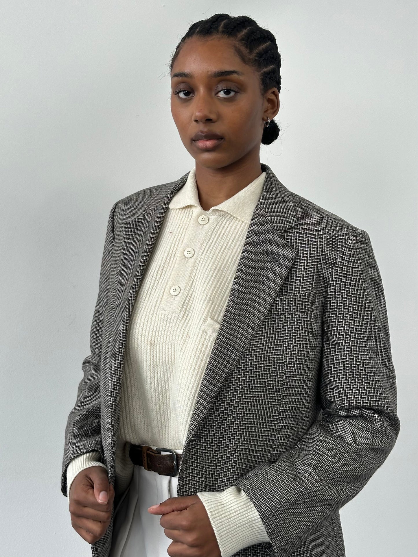 Burberry 1990s Herringbone Wool Silk Single Breasted Blazer - 36S/S