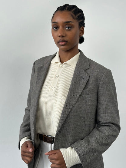 Burberry 1990s Herringbone Wool Silk Single Breasted Blazer - 36S/S