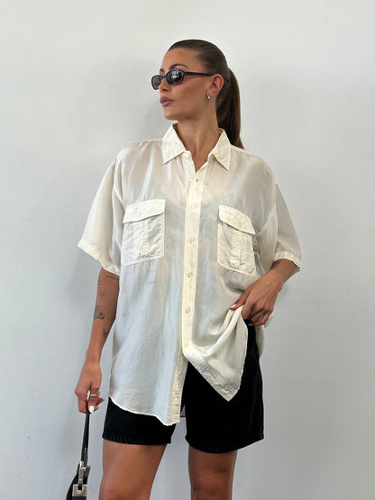 Vintage Pure Silk Short Sleeve Shirt - XL