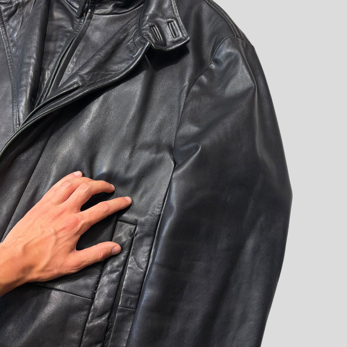 Hugo Boss 90’s Modular 2 in 1 Lambskin Leather Trench Coat - XL | Default Title, Black