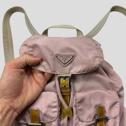 Prada Milano 00’s Triangle Plaque Logo Nylon Pink Backpack | O/S, Gold
