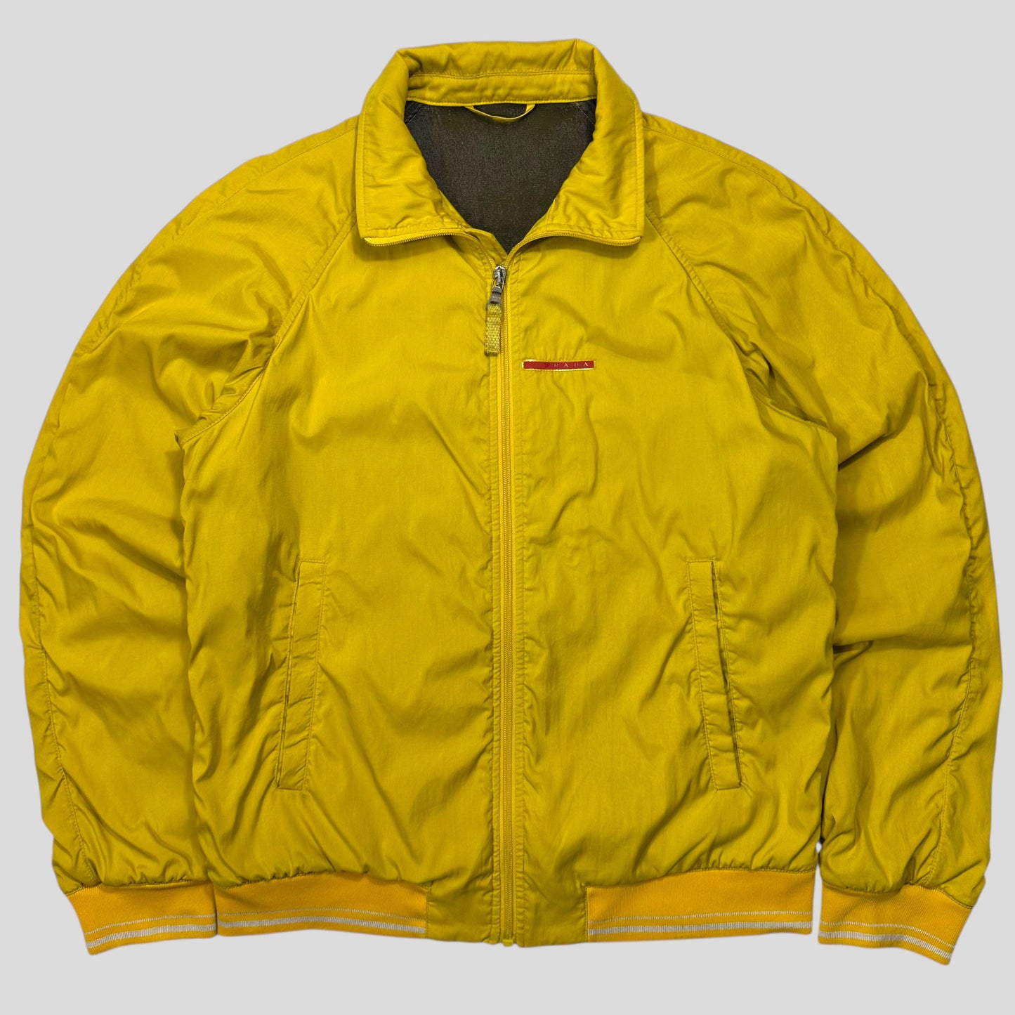 Prada Sport 2011 Acid Yellow Red Tab Nylon Striped Track Jacket - IT48 (M) | Default Title, Acid Yellow