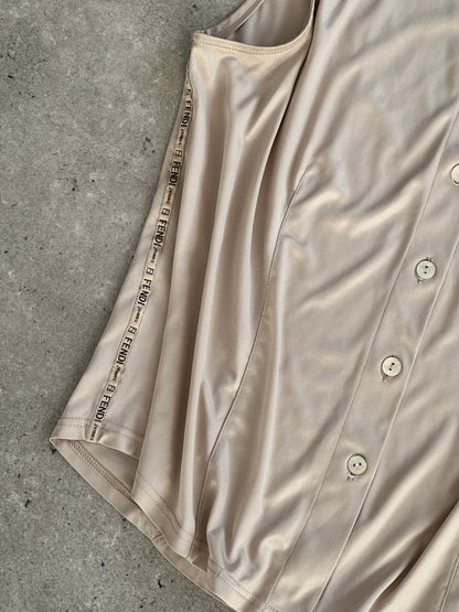 Fendi Sleeveless Satin Logo Shirt - M/L