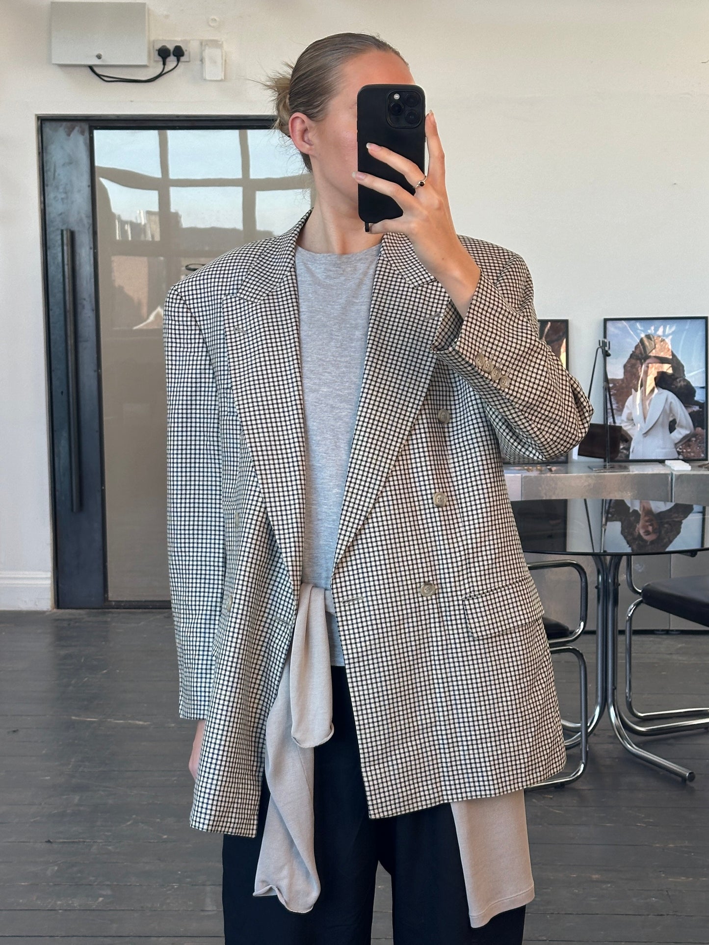 Yves Saint Laurent Pour Homme 1990s Wool Check Double Breasted Blazer - 40R/XL