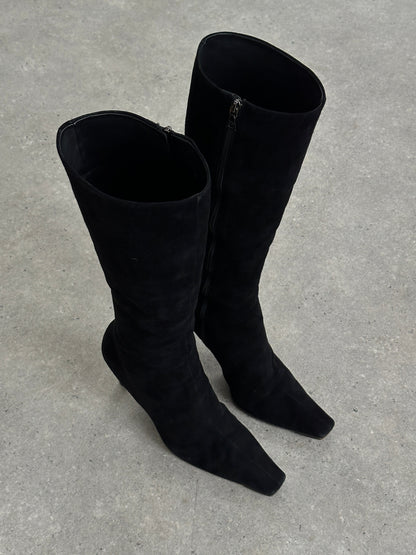 Prada 2000s Square Toe Suede Heeled Knee Boots - UK 7.5 / EU 40.5
