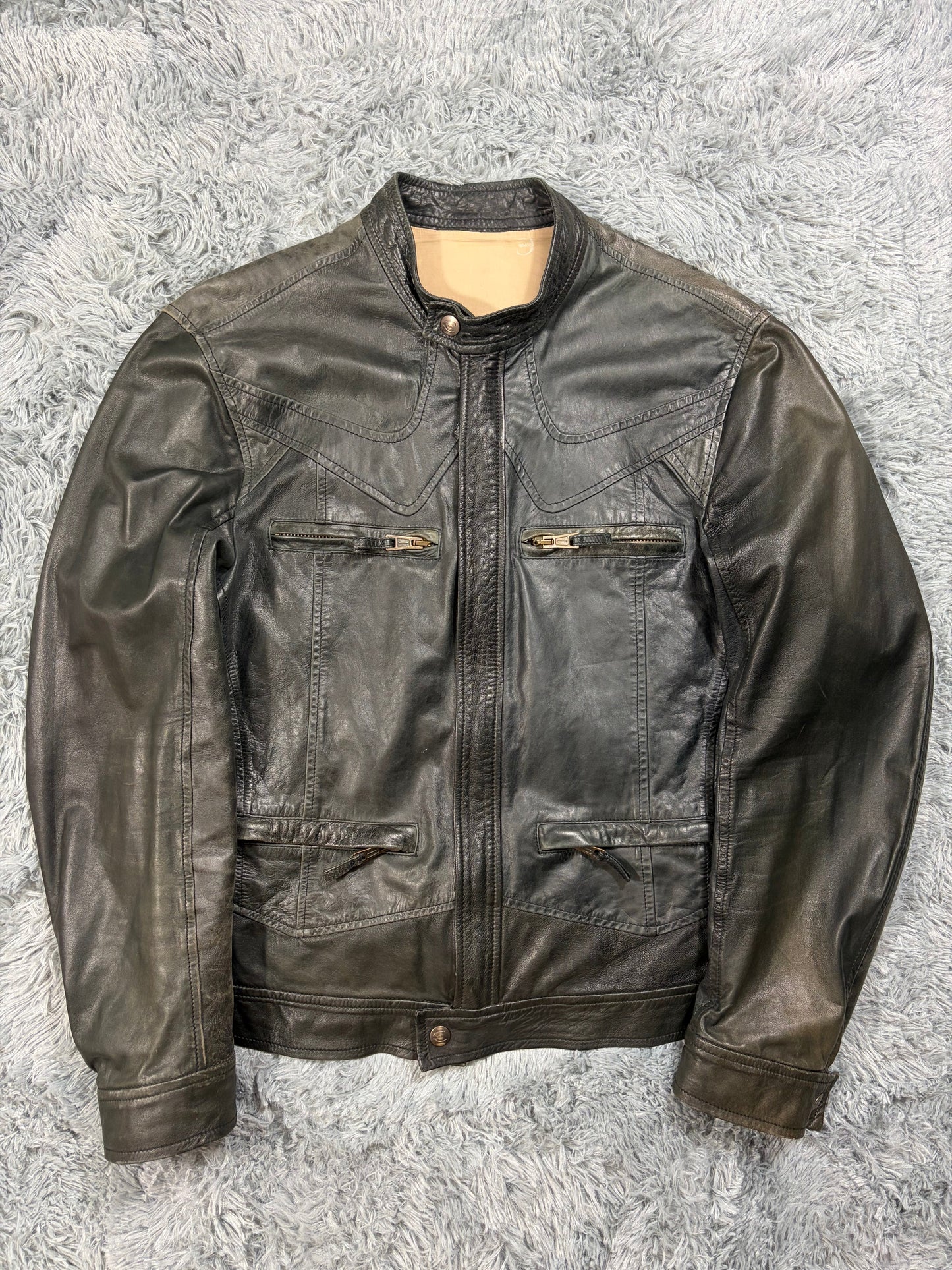 Just Cavalli SS07 Leather Weathered Bondage Jacket - L | O/S, Multicoloured