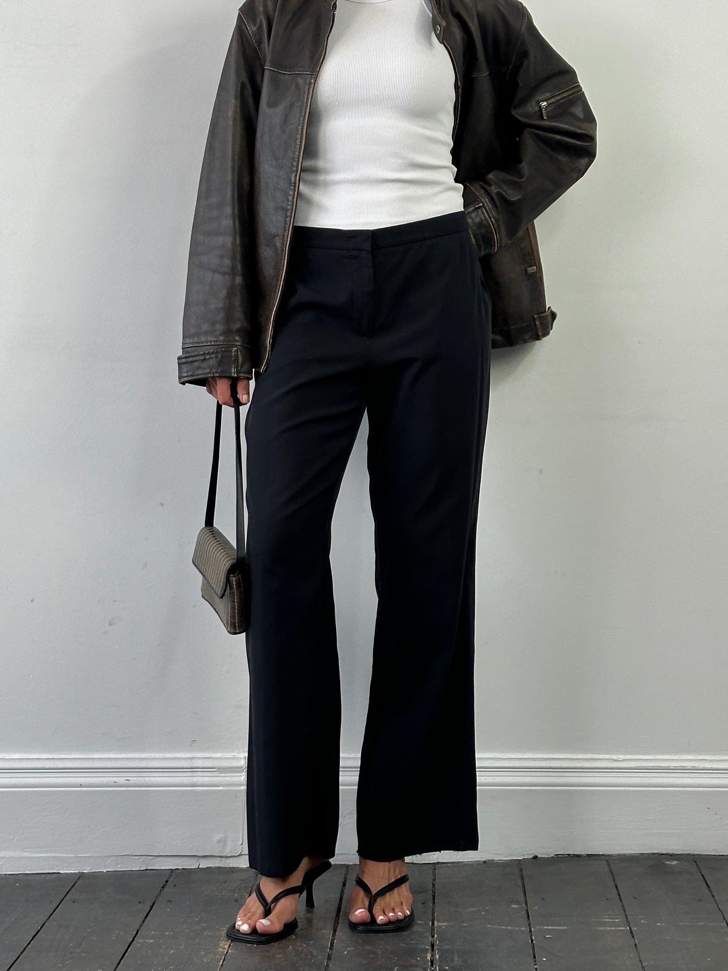 Max Mara Cotton Silk Mid Waisted Straight Leg Trousers - W34