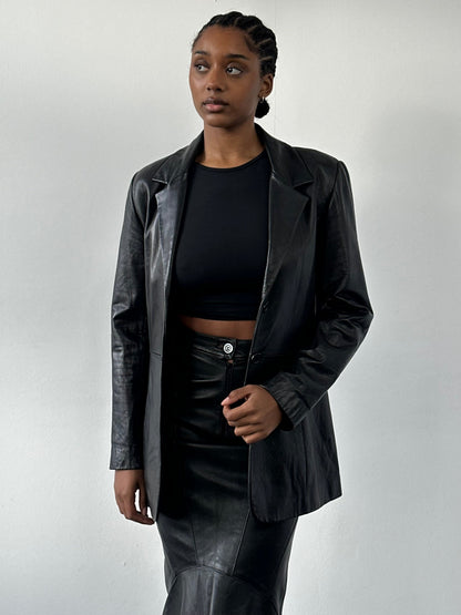 Vintage 1990s Fitted Leather Jacket - S