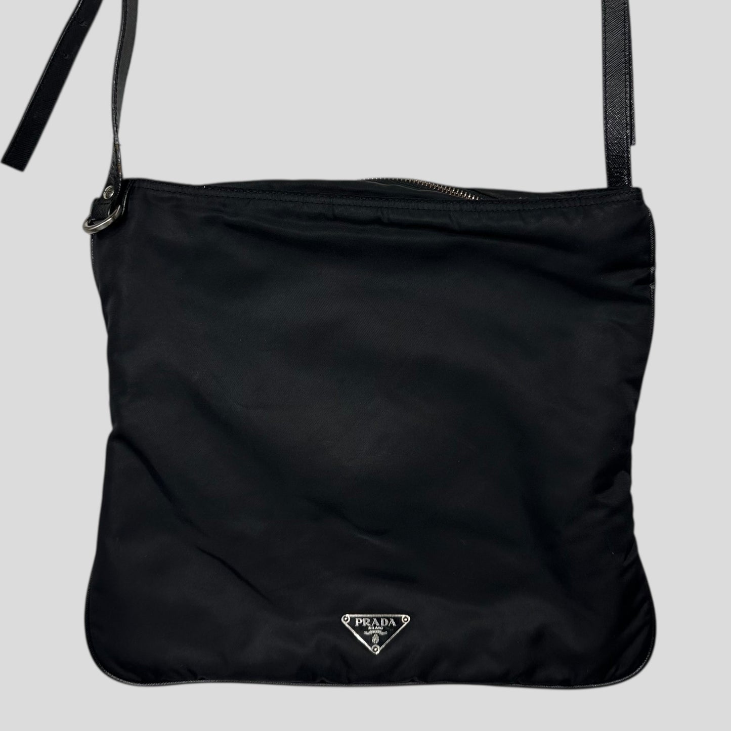 Prada Milano 00’s Python Leather Appliqué Reversible Nylon Crossbody Bag | O/S, Black