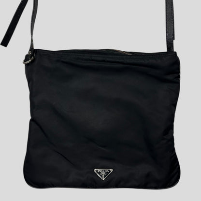 Prada Milano 00’s Python Leather Appliqué Reversible Nylon Crossbody Bag | O/S, Black