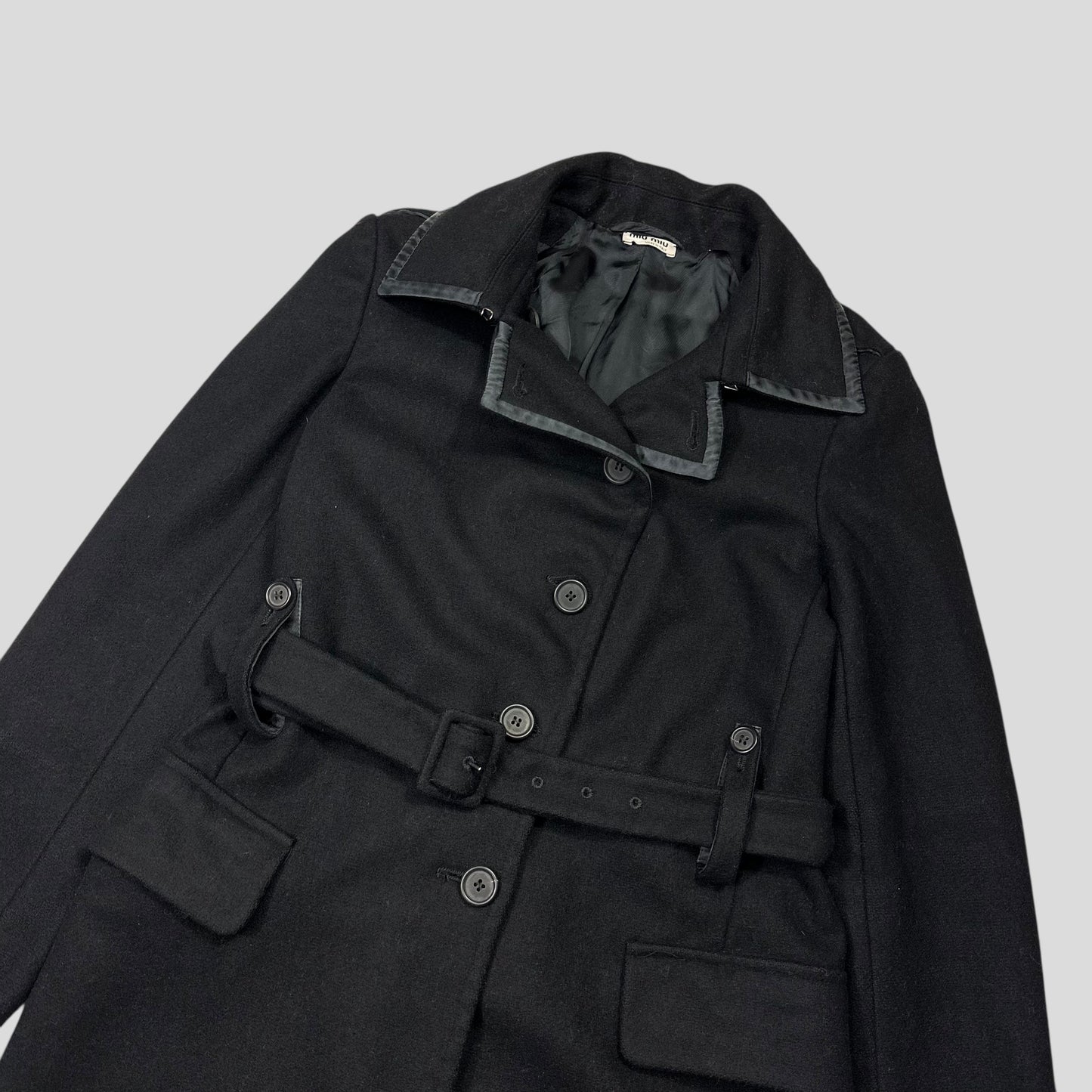 Miu Miu 2006 Wool + Nylon Mini Belted Trench Coat - IT38 | Default Title, Black