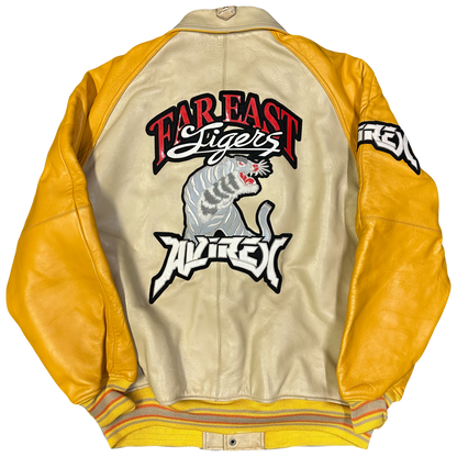 Avirex Far East Tigers Leather Jacket In Beige & Yellow ( L )