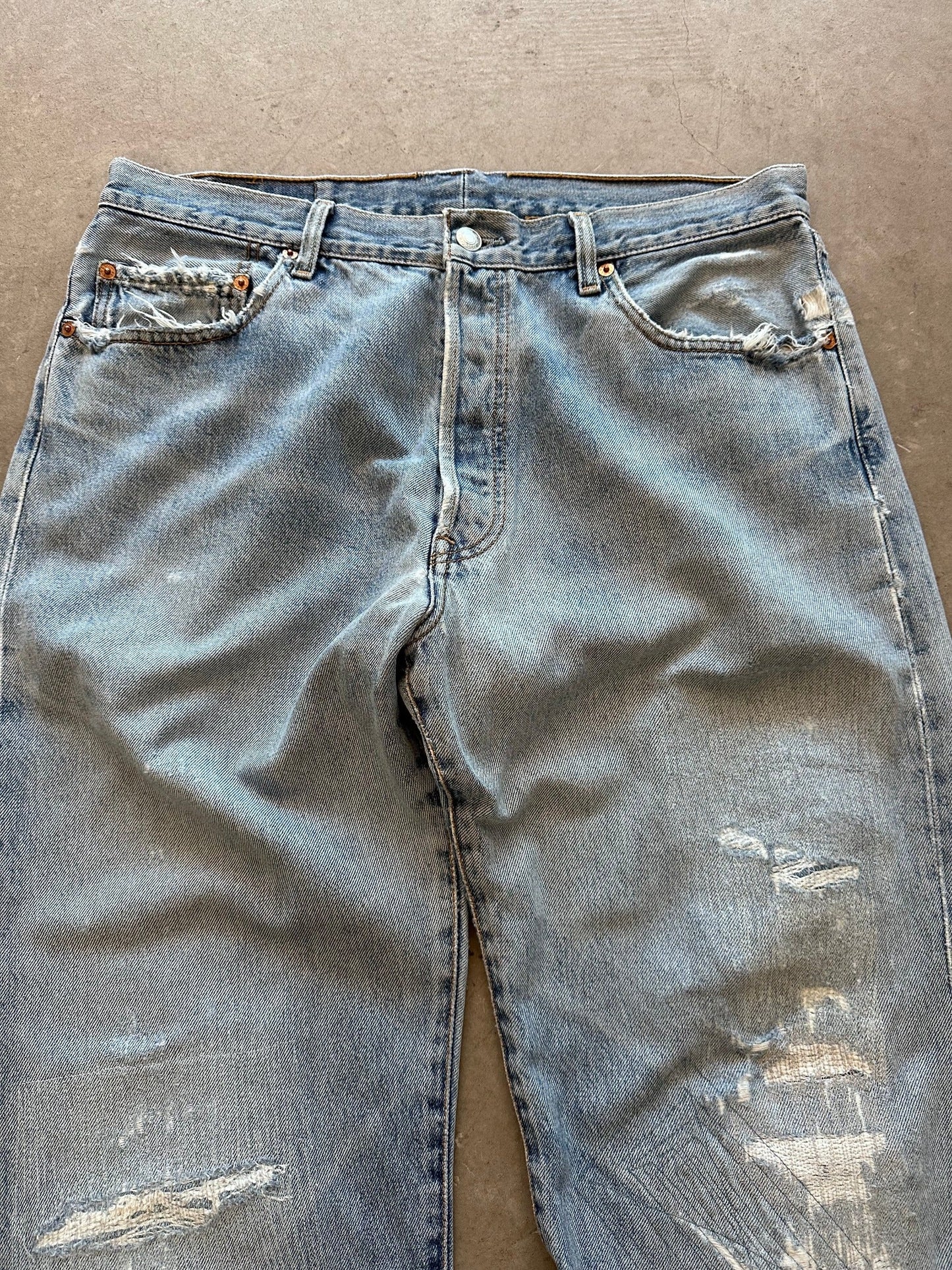 1990's Levi's 501 Repaired Jeans - 35 x 34 | W35, Red