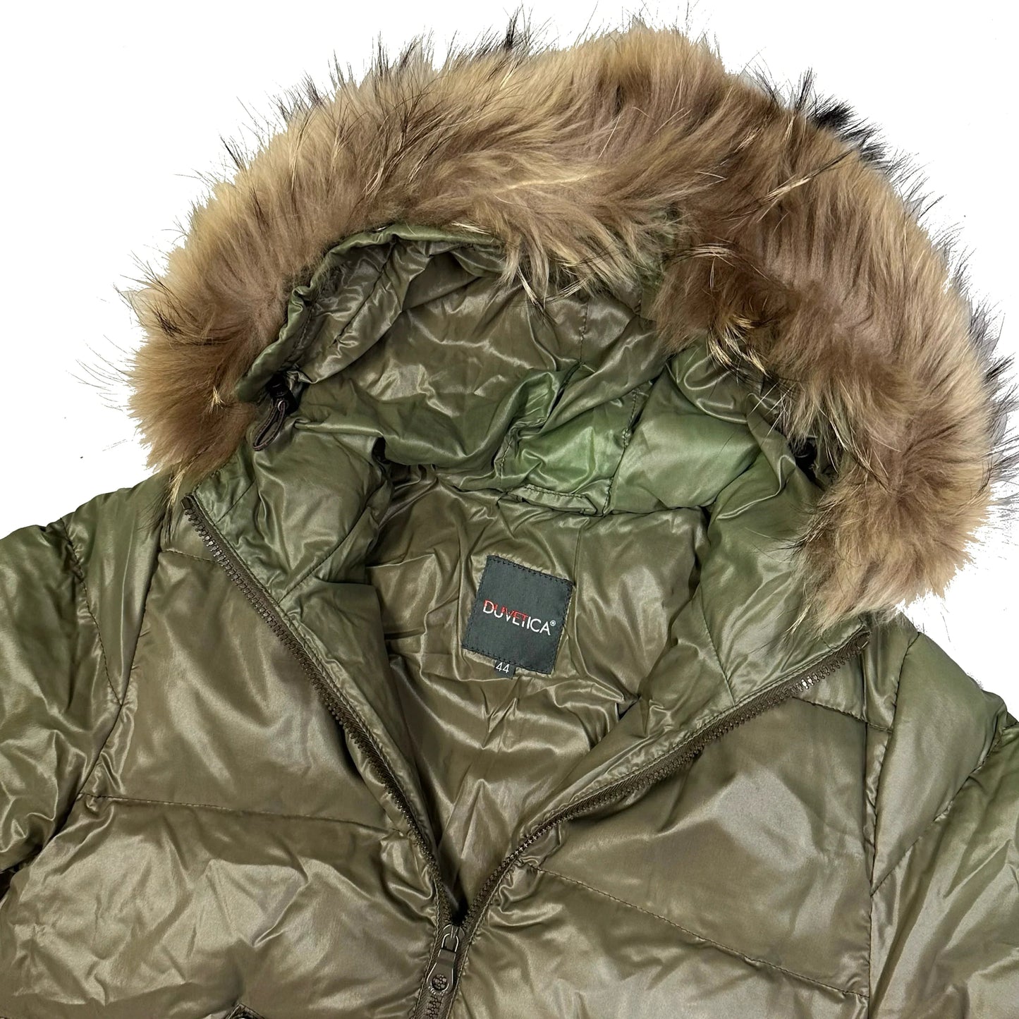 Duvetica Fur Hood Puffer Jacket In Khaki Green ( S )